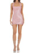 Virginia Sequin Halter Backless Mini Dress In Pink Flowering Girl