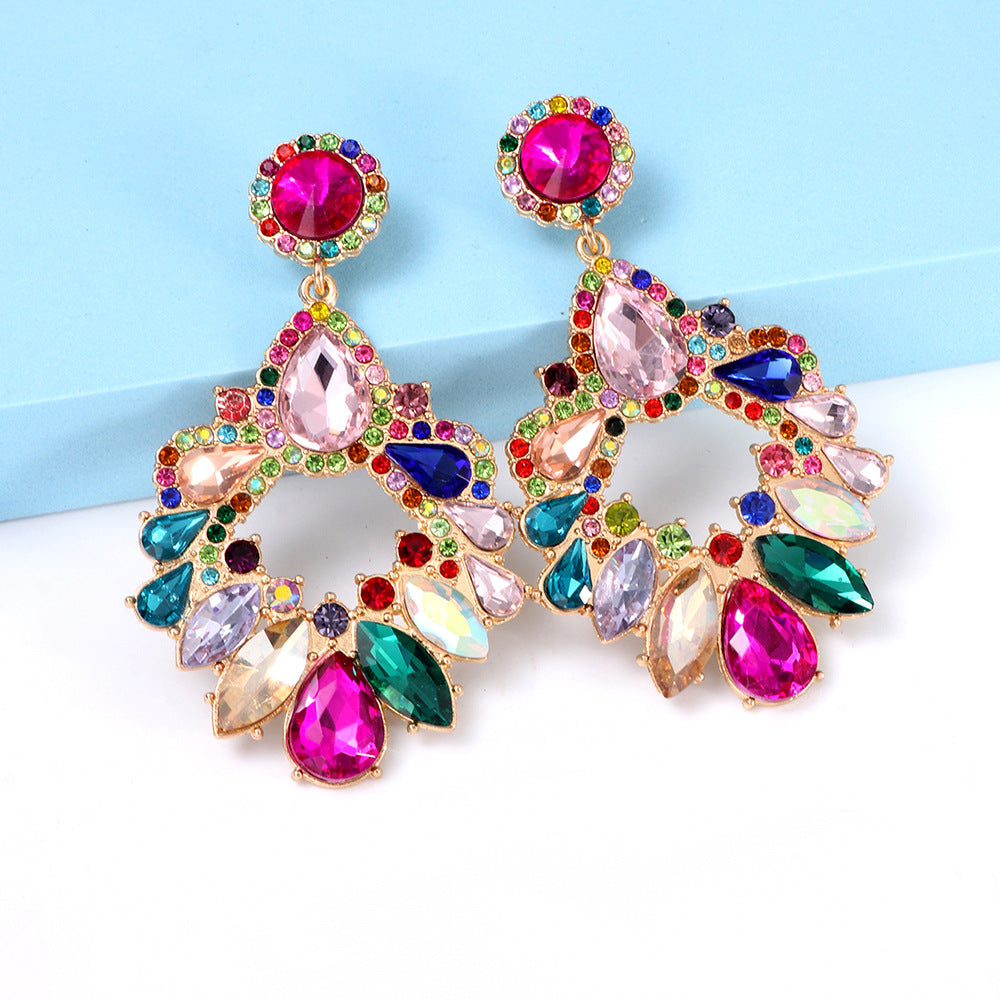 Colorful Crystal Chandelier Drop Earrings Flowering Girl
