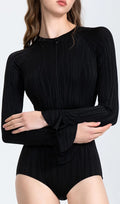 Golda Black Long Sleeve One-Piece Swimsuit Flowering Girl