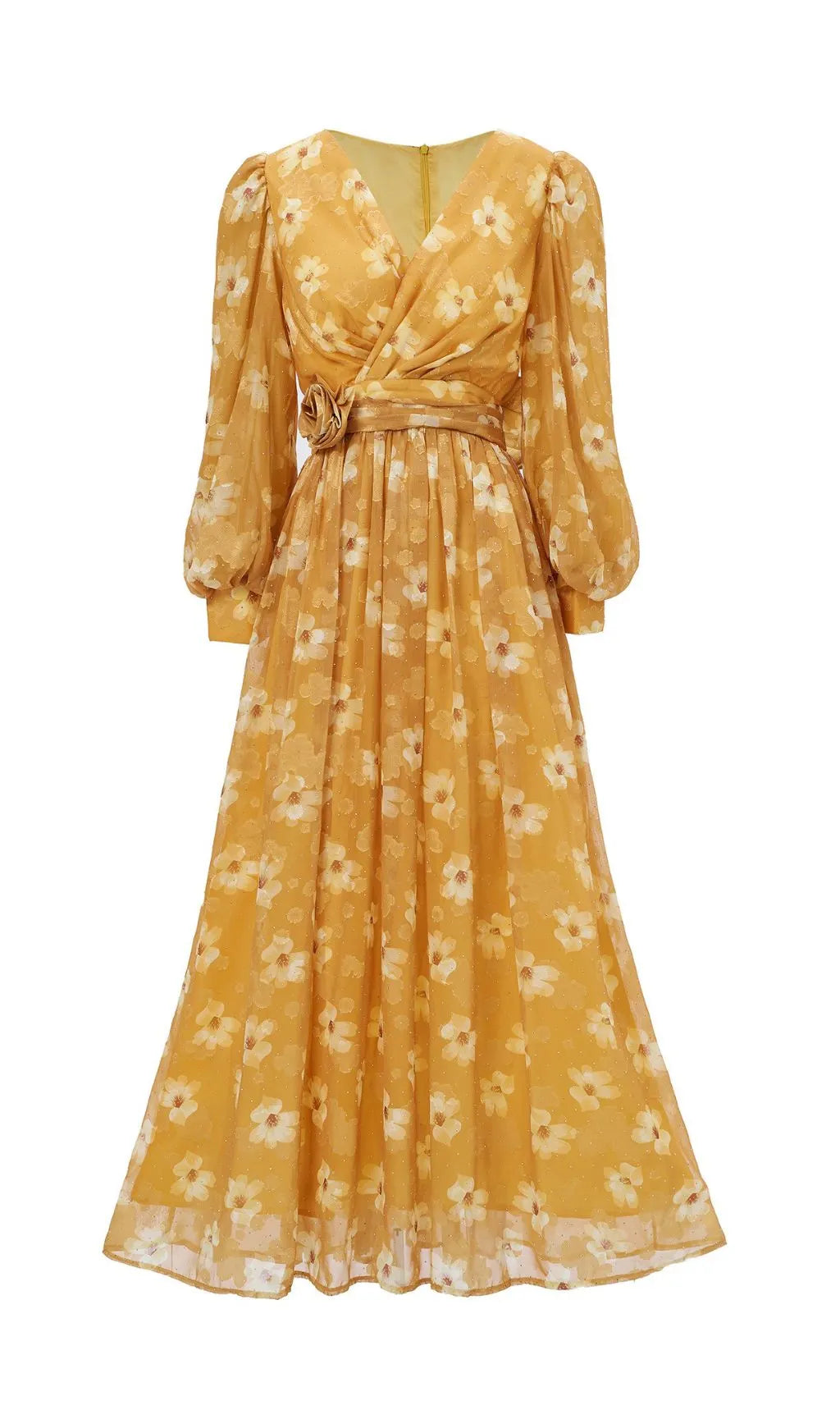Feodora Yellow Floral Printed Long Sleeve Maxi Dress Flowering Girl