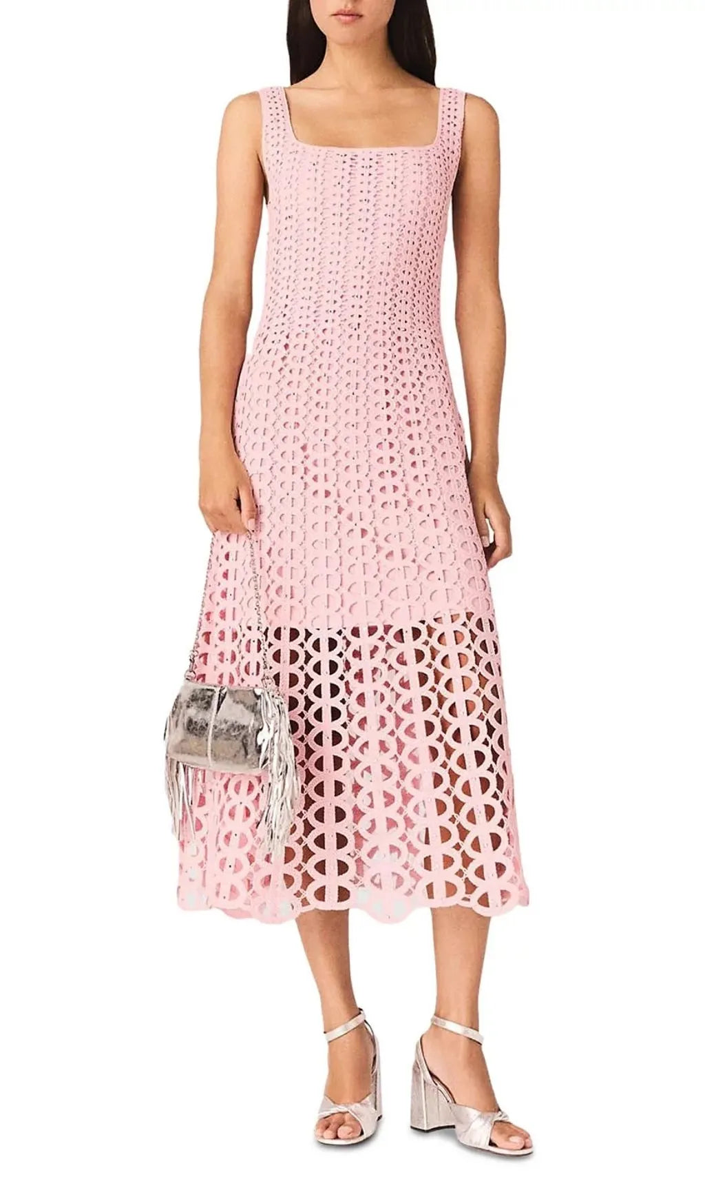 Russelking Rhinestone Crochet Midi Dress Flowering Girl