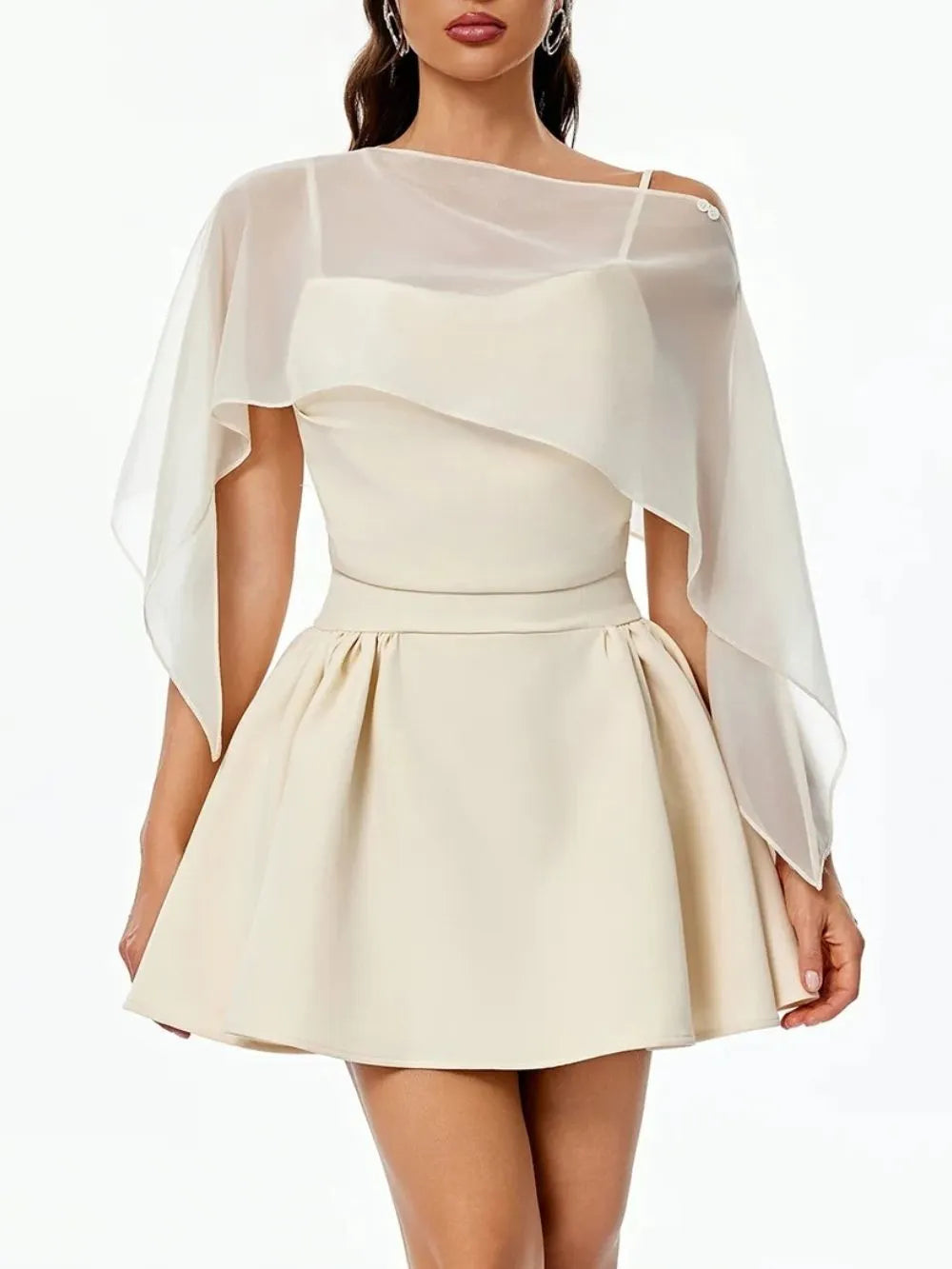 Yaven Spaghetti Cape Flared Mini Dress Flowering Girl