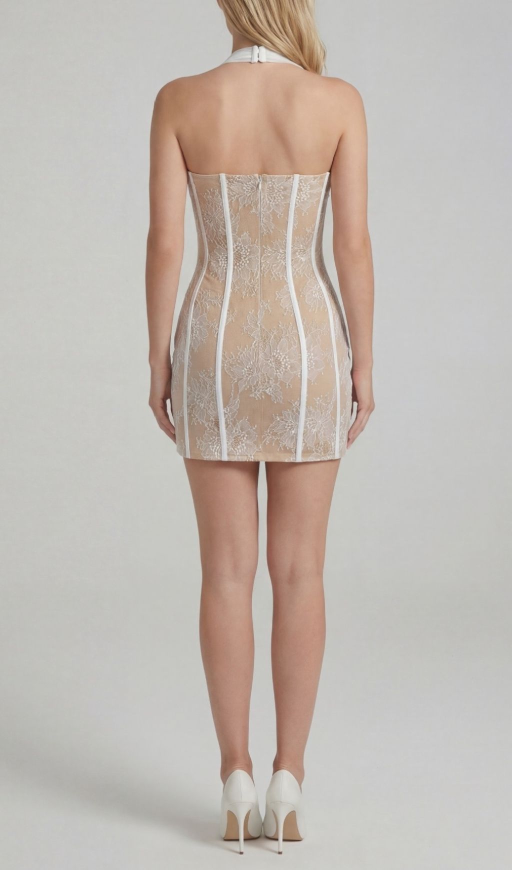 Kena White Halter Lace Corset Mini Dress Flowering Girl