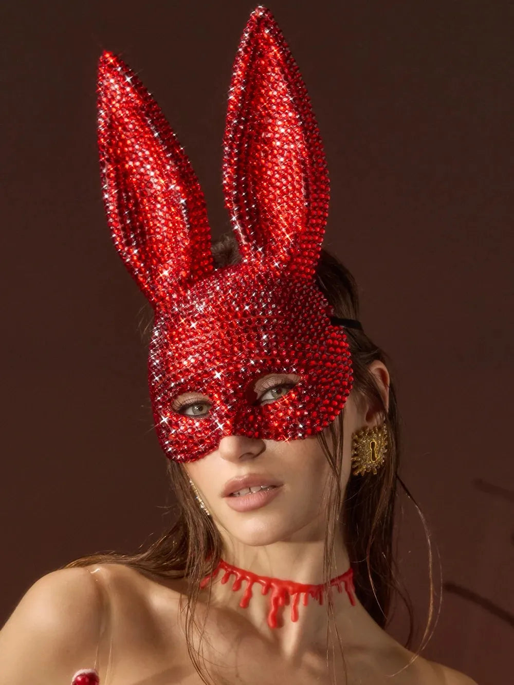 Glaucia Rhinestone Bunny Mask Flowering Girl