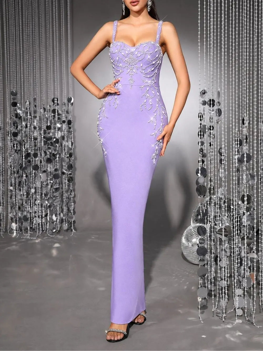 Mariza Purple Strappy Diamante Bandage Maxi Dress Flowering Girl