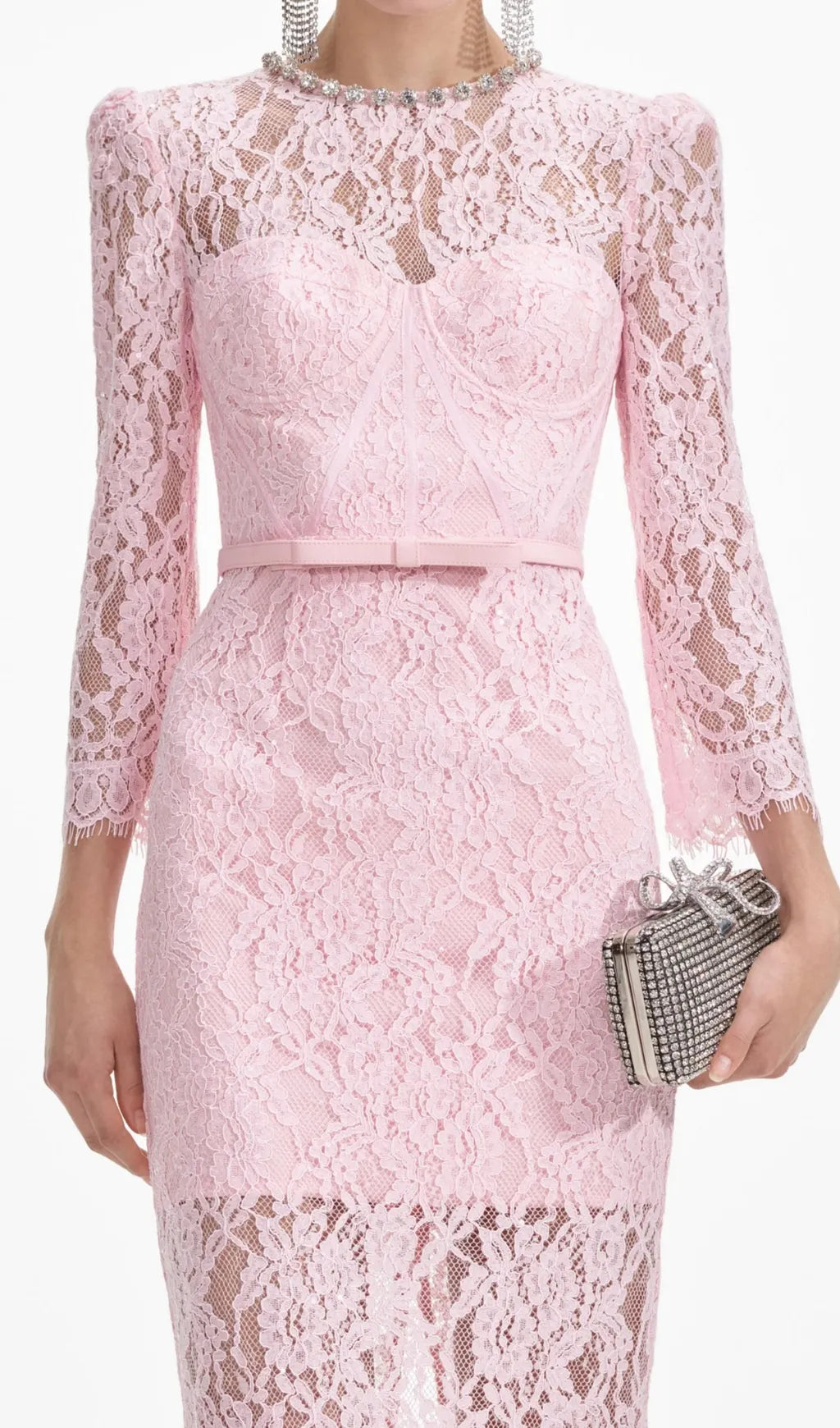 Pink Lace Bustier Midi Dress Flowering Girl