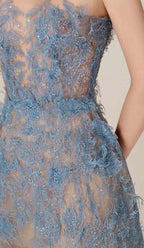 Allyson Blue Floral Lace Embroider Midi Dress Flowering Girl