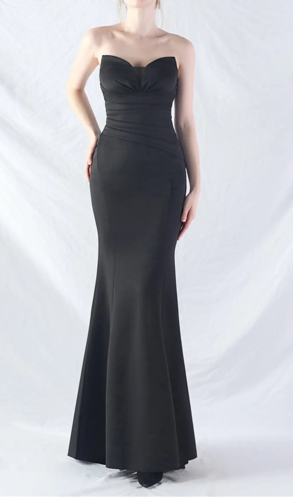 Chrina Black Strapless Ruched Maxi Dress Flowering Girl