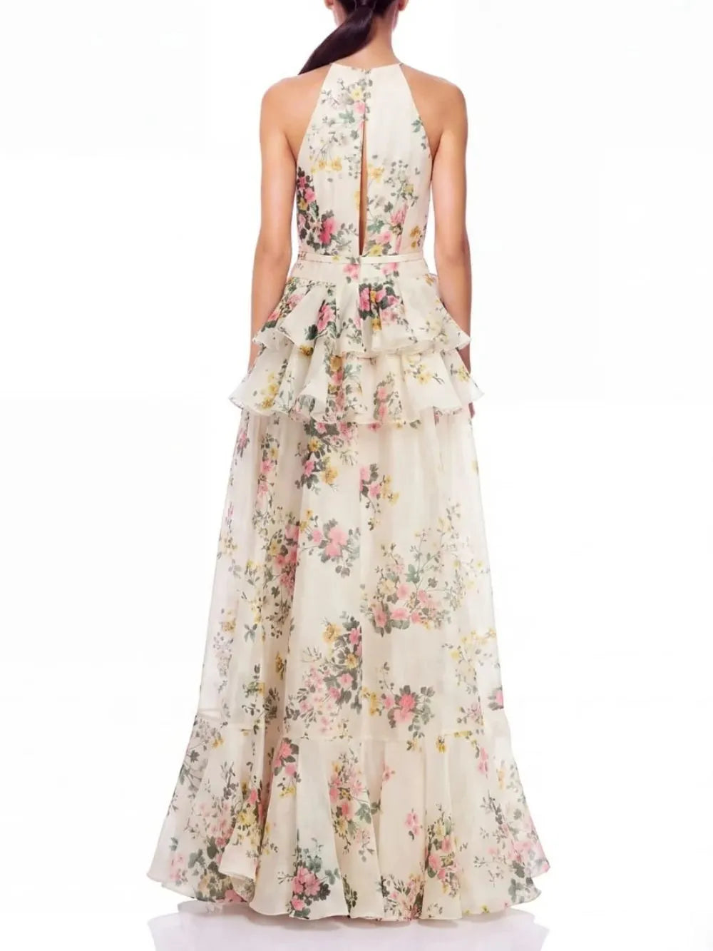 Ravelix Floral Ruffle Maxi Dress In Beige Flowering Girl