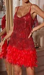 Csilla Red Tassel Feather Mini Dress Flowering Girl