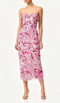 Larissa Pink Strapless Flower Embroidery Midi Dress Flowering Girl