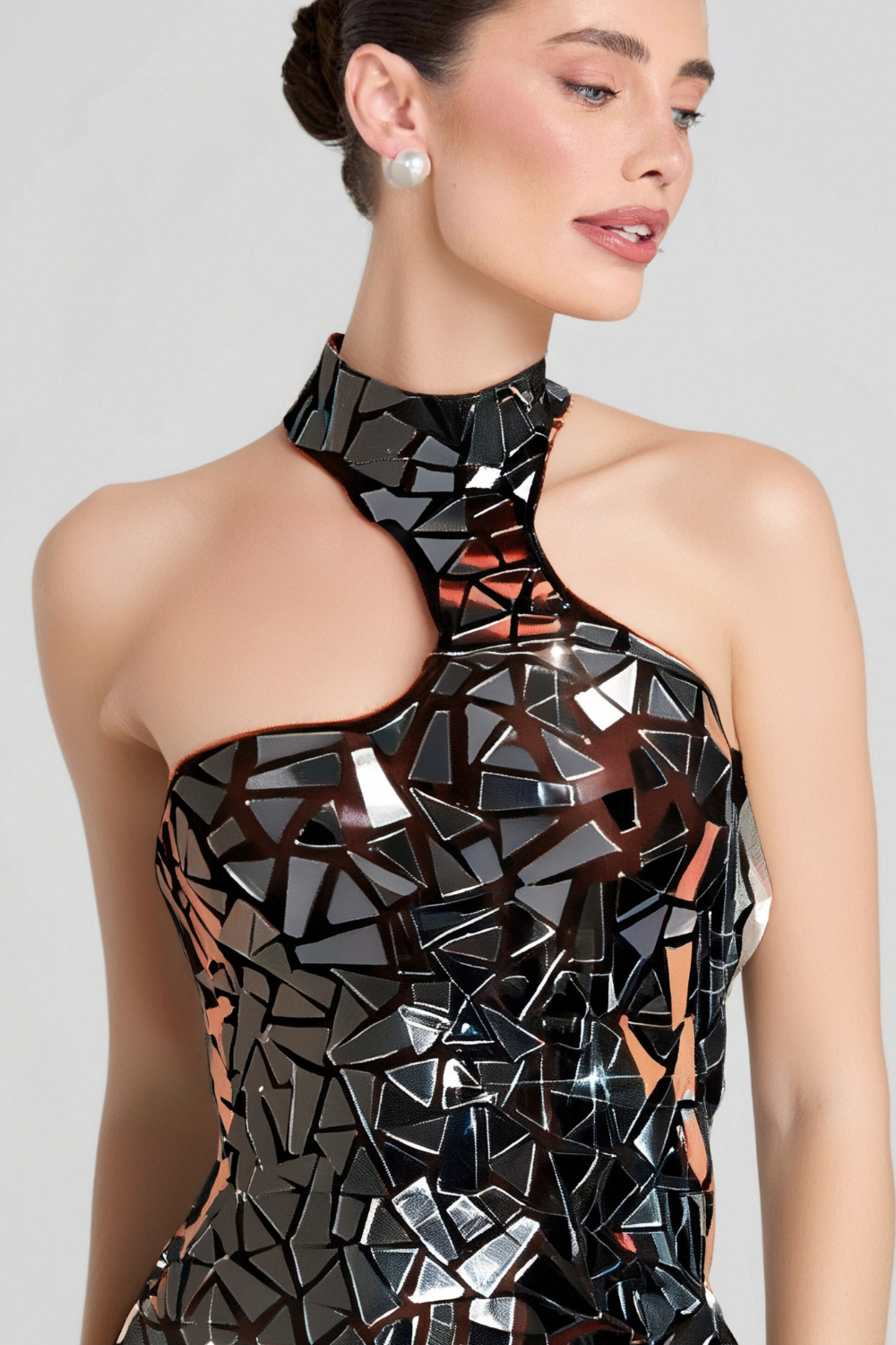 Acrylic Embellished Mini Dress In Black Flowering Girl