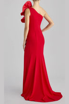 Suzanne Flower Mermaid Crepe Maxi Dress In Red Flowering Girl