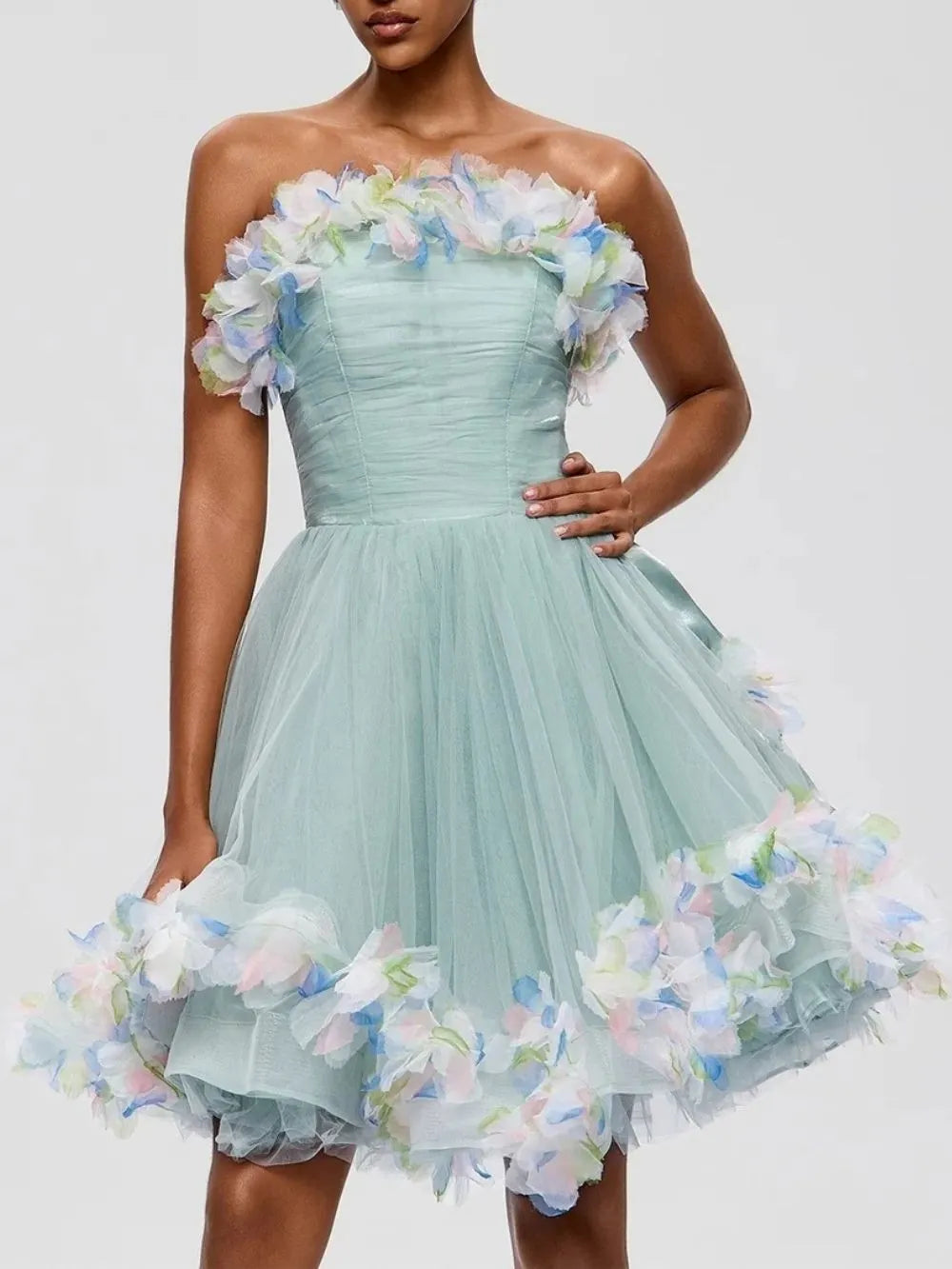 Fuyuko Strapless Mesh Mini Dress Flowering Girl