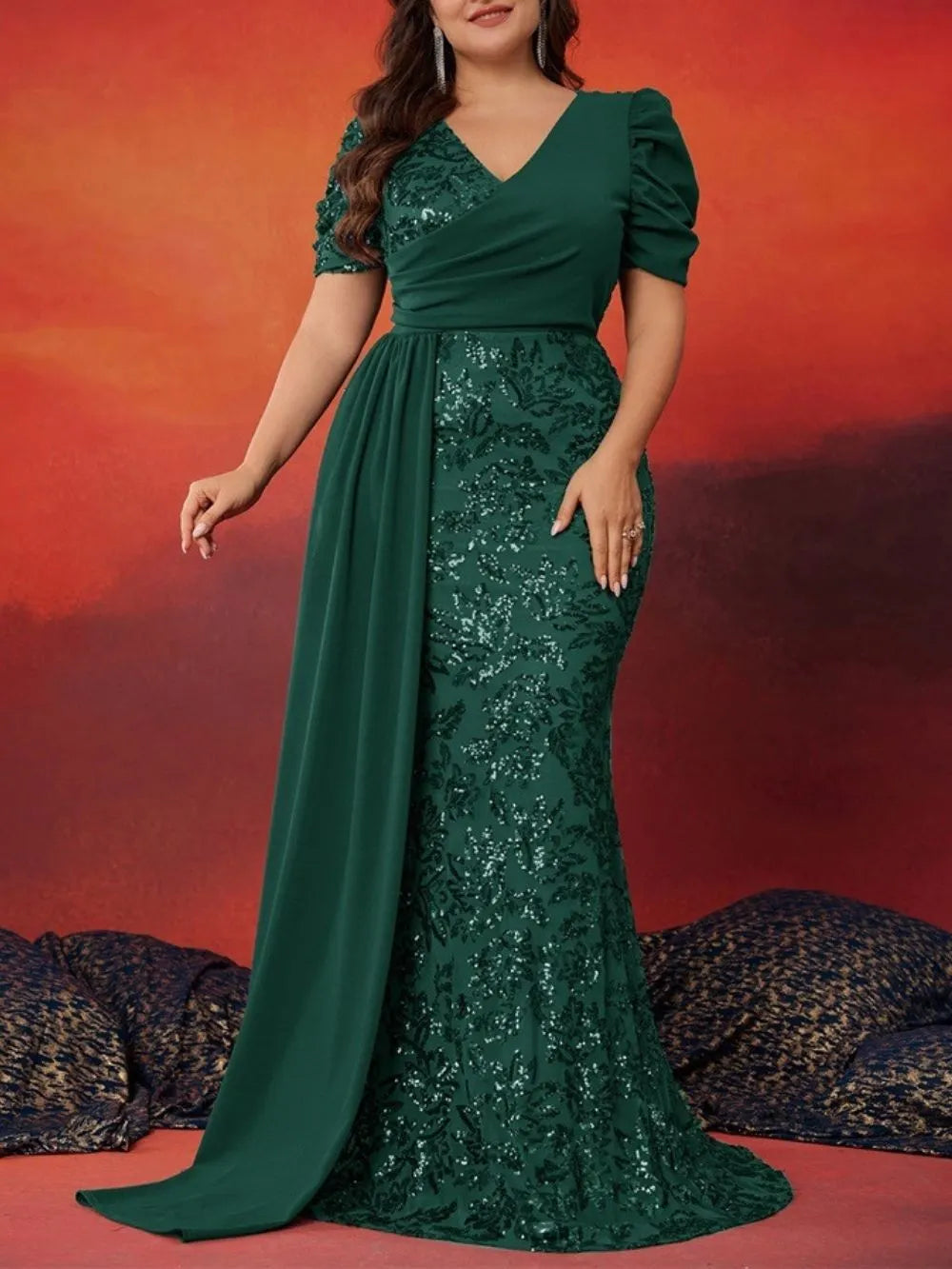 Marcie Green Sequin Plus Size Maxi Dress Flowering Girl