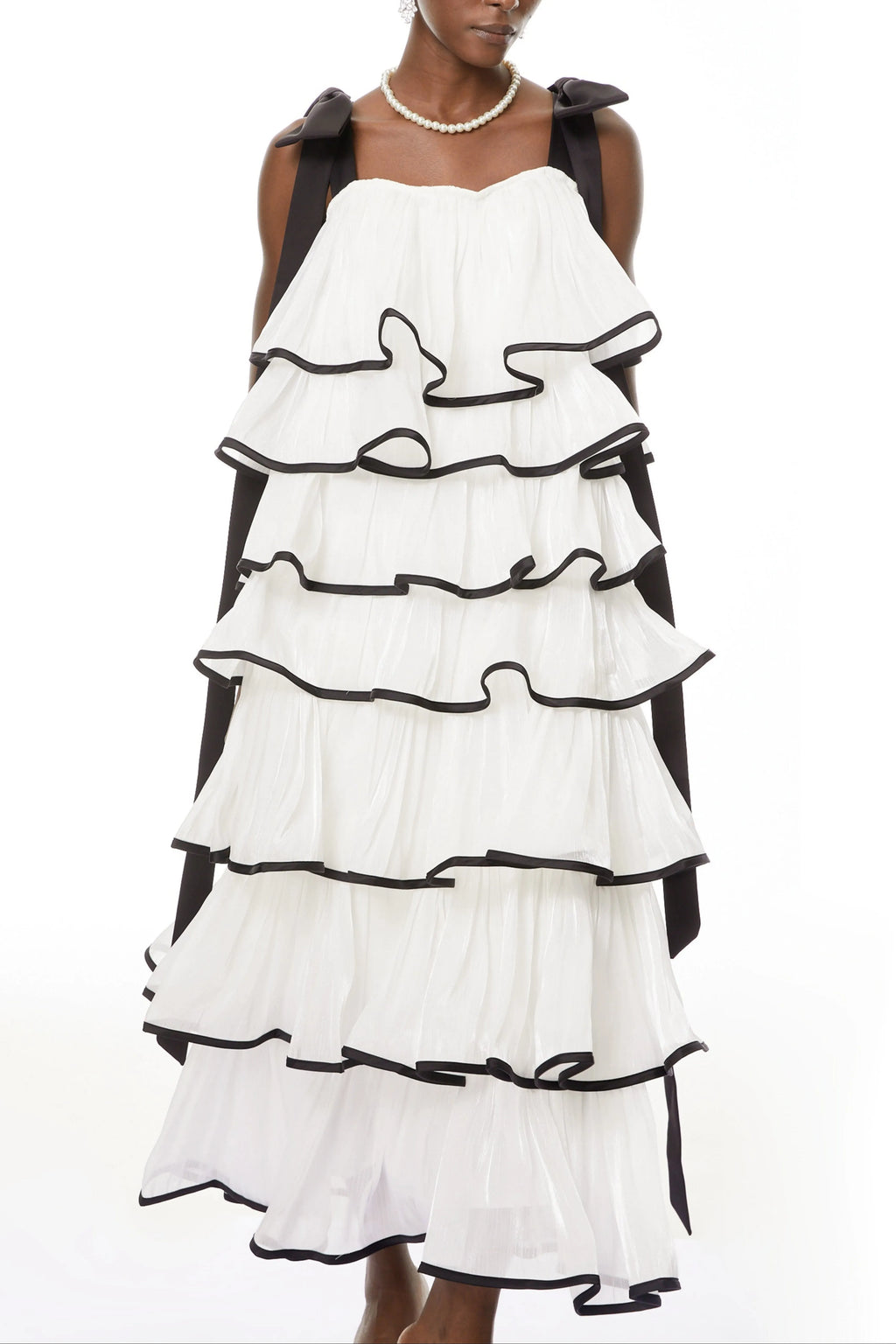 Mandy White Layer Ruffled Maxi Dress With Bows Flowering Girl