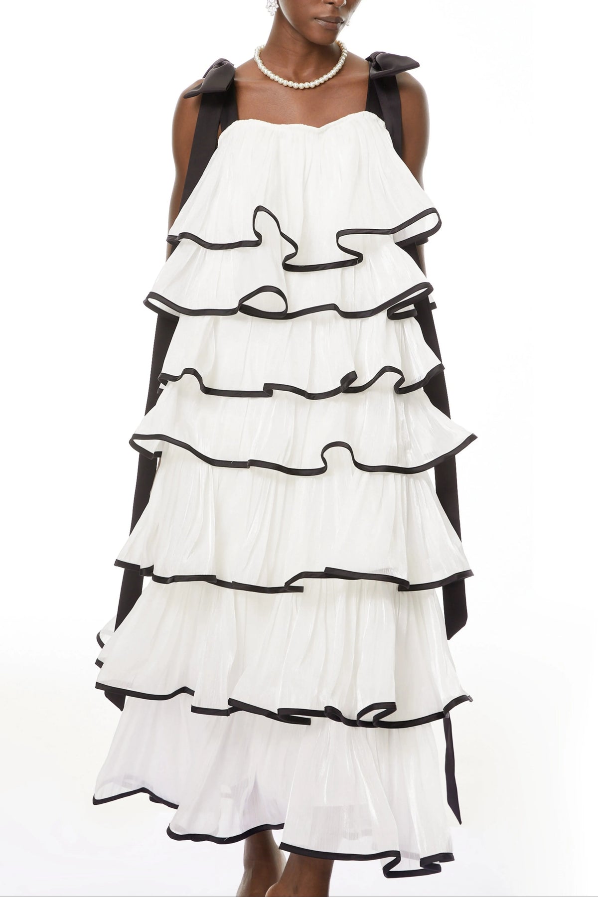 Mandy White Layer Ruffled Maxi Dress With Bows Flowering Girl