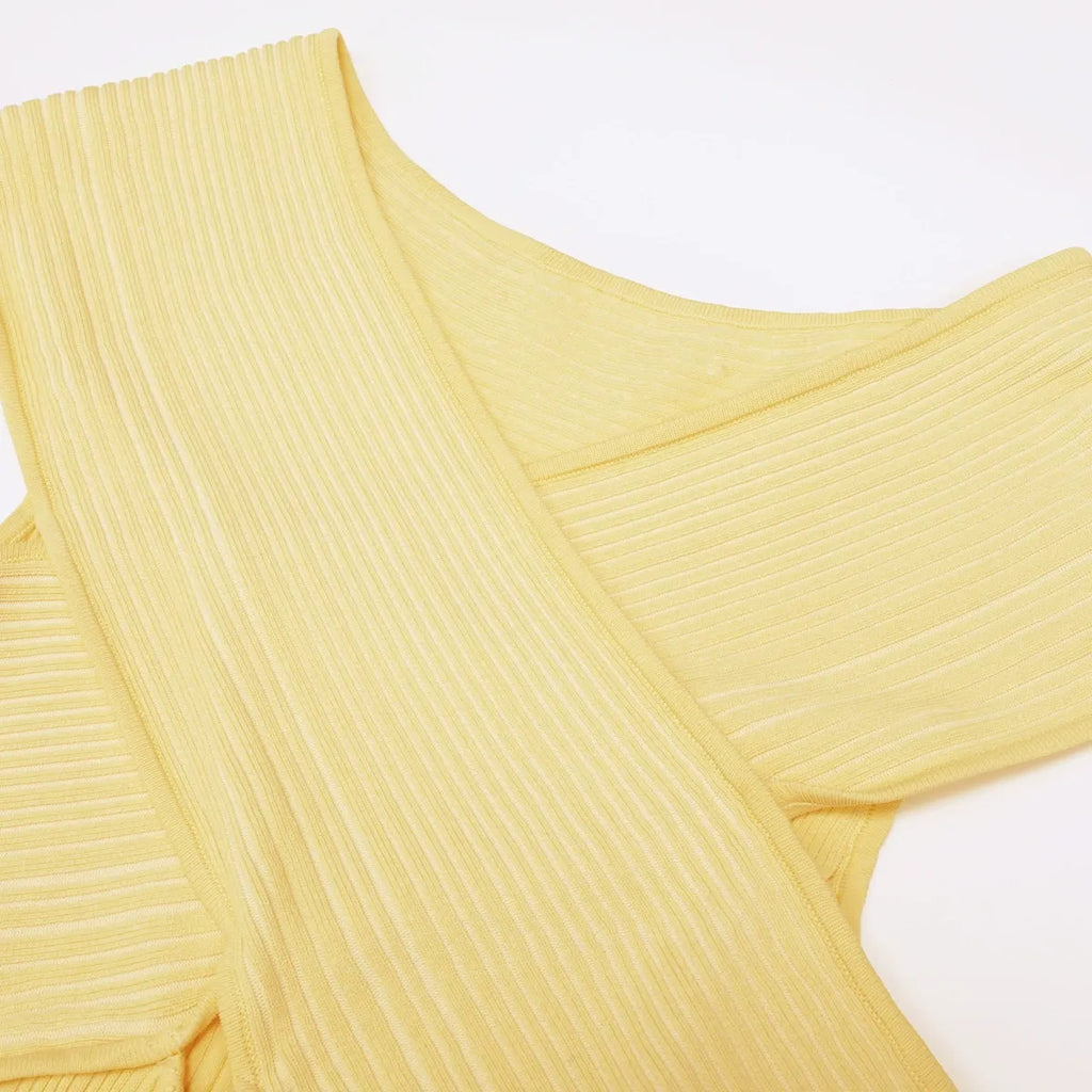 Kibibi Yellow Lace Knit Midi Dress Flowering Girl