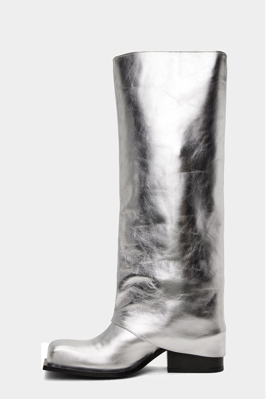Danika Chunky Heel Metallic Trouser Boots - Silver Flowering Girl