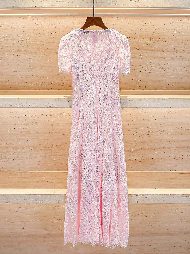 Sequin Floral Lace Midi Dress in pink Flowering Girl