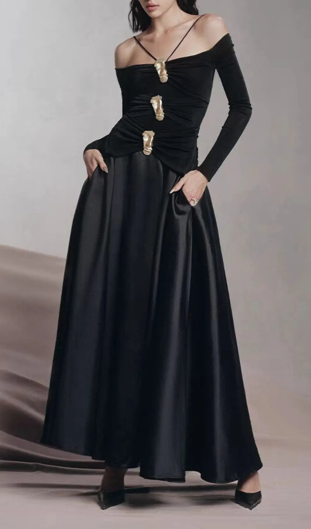 Cailin Long Sleeve Ruched Maxi Dress Flowering Girl