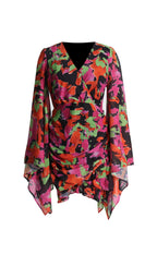 Printed Ruffle Mesh Dress Flowering Girl