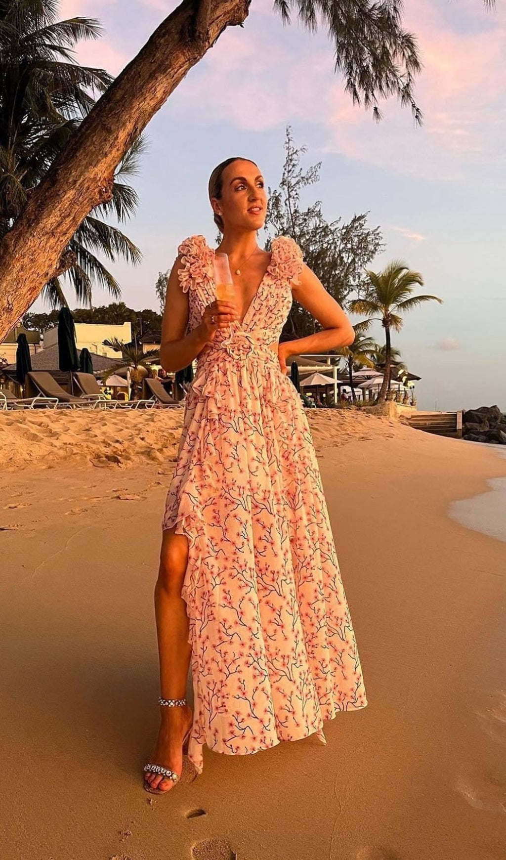 Anjelica Pink Ruffled Floral Maxi Dress Flowering Girl