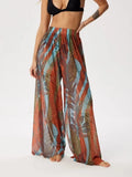 Women's High-Waisted Printed Mesh Casual Trousers Flowering Girl