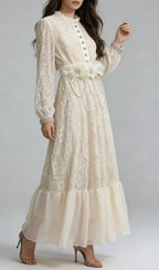 Deborah 3D Floral Tulle Lace Maxi Dress In White Flowering Girl