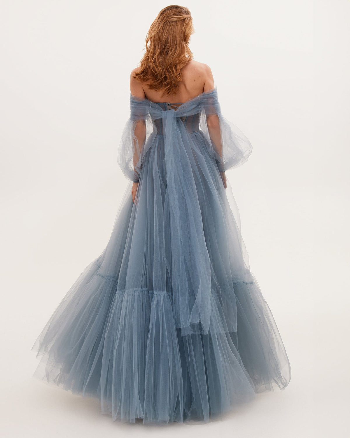 Ocean Wave Sheer Sleeves Maxi Tulle Dress Flowering Girl