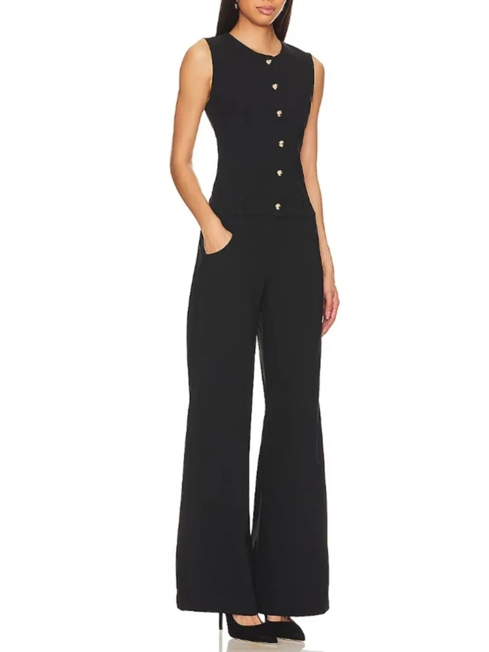 Malinda Black Sleeveless Jumpsuit Flowering Girl