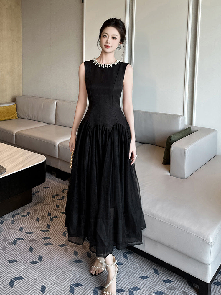 Mandy Black Pearl Neck Sleeveless Puffy Maxi Dress Flowering Girl