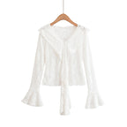 Lace Hollow Flared Sleeve Top Flowering Girl