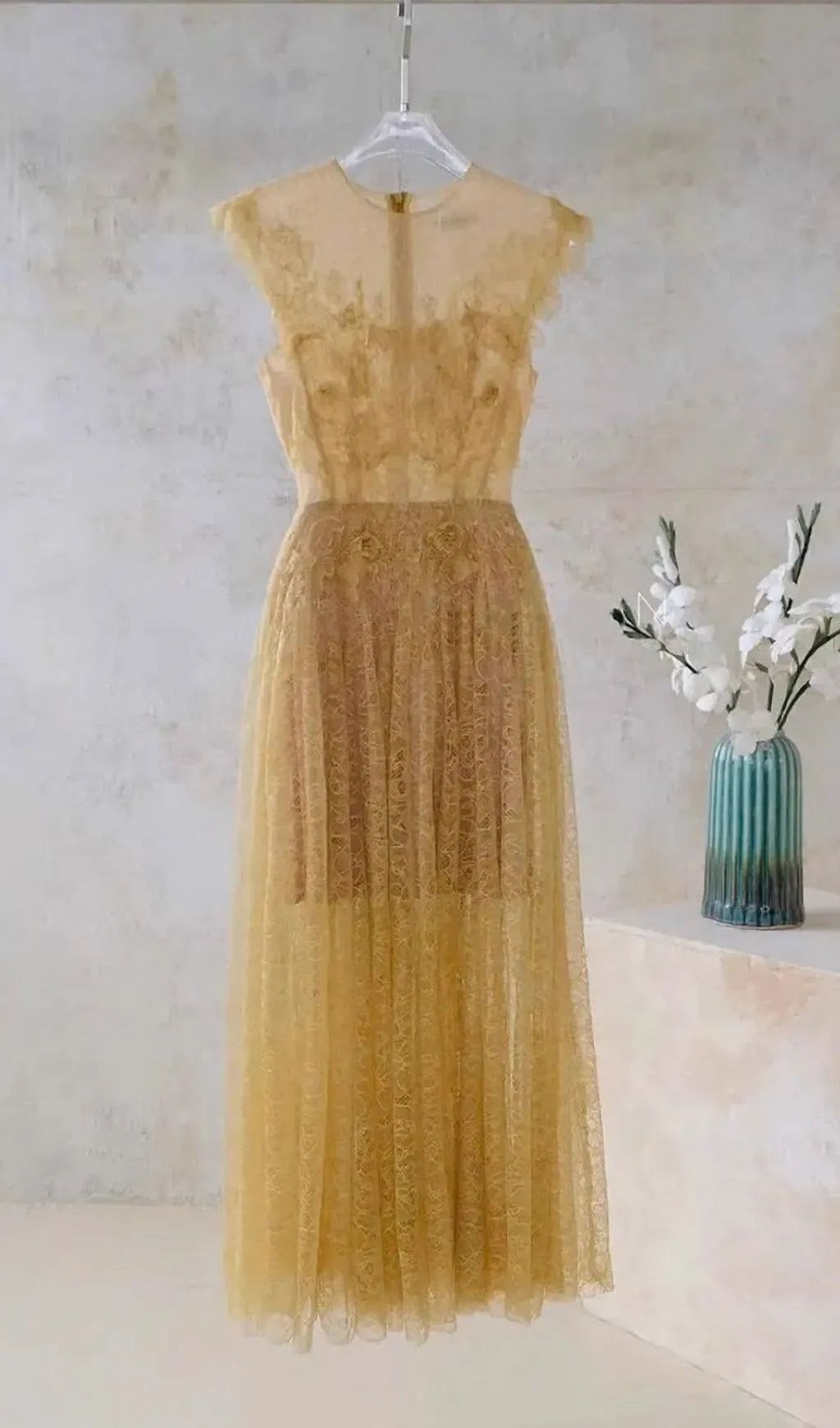 Hisaye Lace Mesh Maxi Dress Flowering Girl