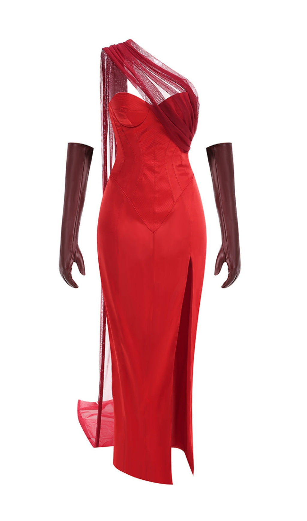 Red Strapless Bustier Maxi Dress Flowering Girl