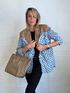 two-tone Denim Checks Blazer in kahki Flowering Girl