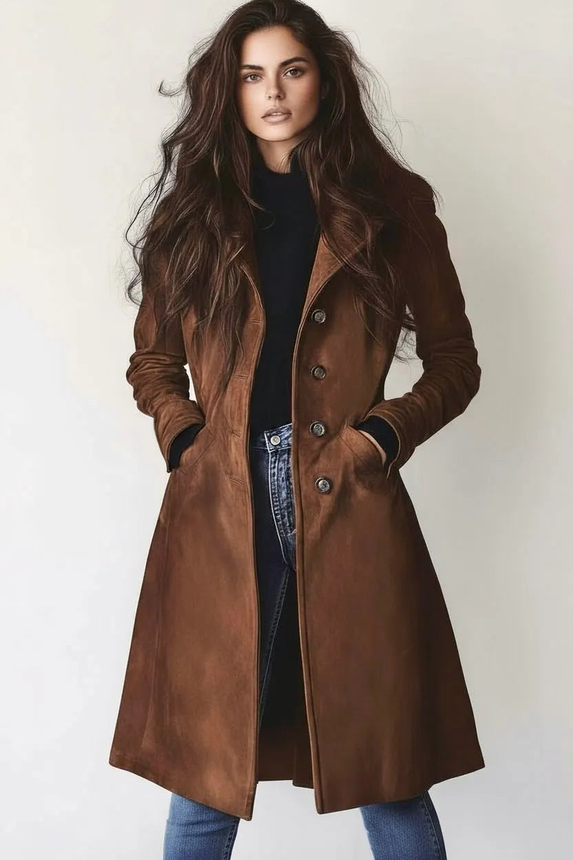 Button Up Long Sleeve Trench Coat Flowering Girl