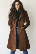 Button Up Long Sleeve Trench Coat Flowering Girl