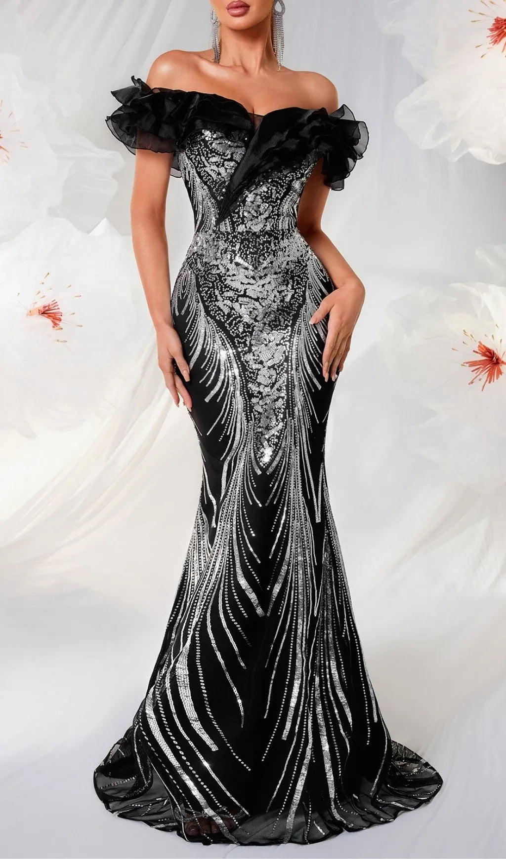 Lamis Off-Shoulder Sequin Mesh Gown Flowering Girl