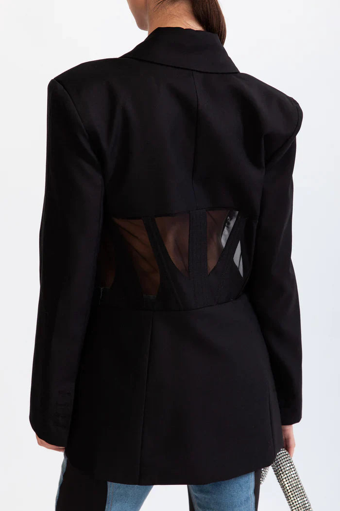 Patchwork Blazer In Black Flowering Girl