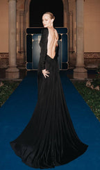 Iiona Black Backless Long Sleeve Maxi Dress Flowering Girl