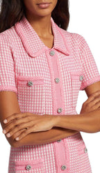 Knitted Button Mini Dress In Pink Flowering Girl