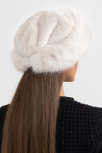 Furry Hat With Wide Brim - White Flowering Girl