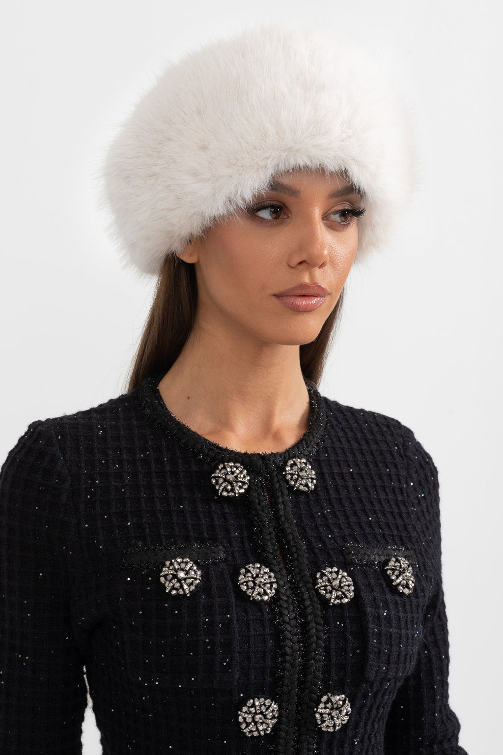 Furry Hat With Wide Brim - White Flowering Girl