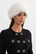 Furry Hat With Wide Brim - White Flowering Girl