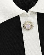 Black Fine Knit A-Line Dress with Contrast Collar Flowering Girl