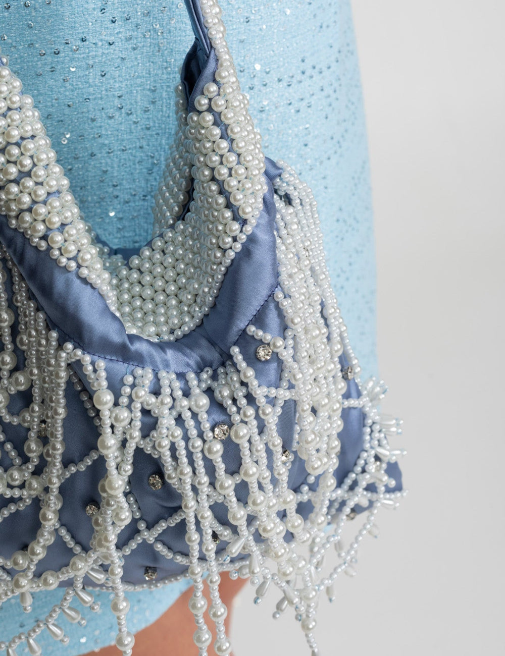 Beaded Satin Mini Bag – Blue Flowering Girl